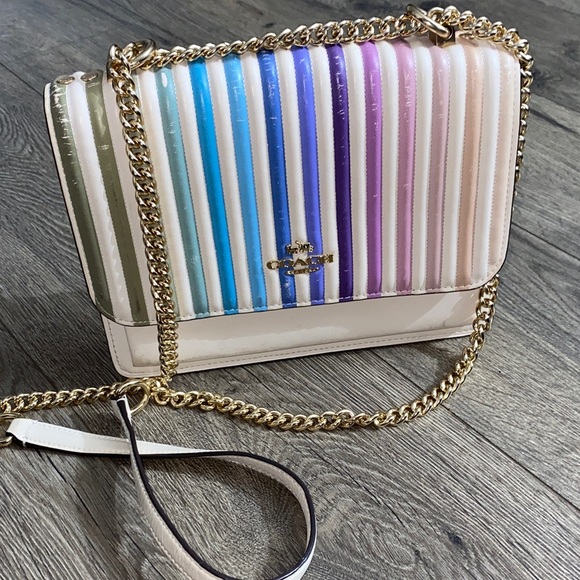 Coach Striped Crossbody Bag with Gold Chain - Picture 3 of 16